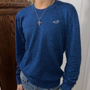 Hollister Men's Heathered Blue Crewneck Sweater